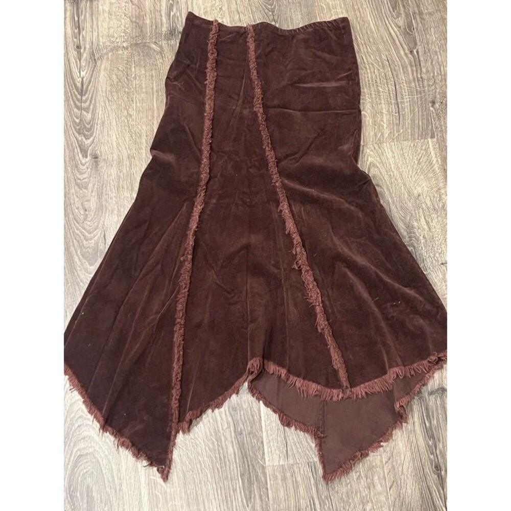 Alphabet ST Brown Stretch Boho Maxi Skirt Size Medium Frayed Hem